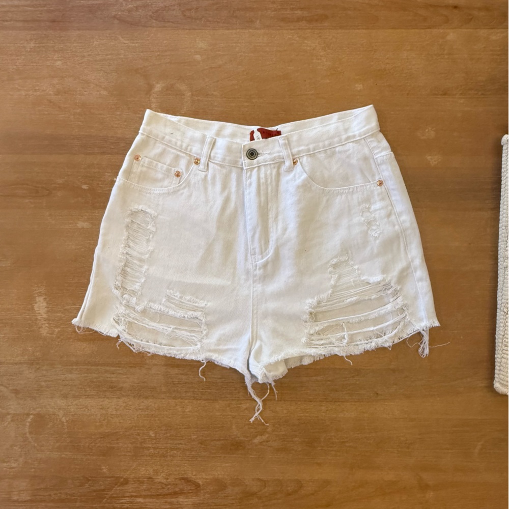 White Distressed Women Shorts